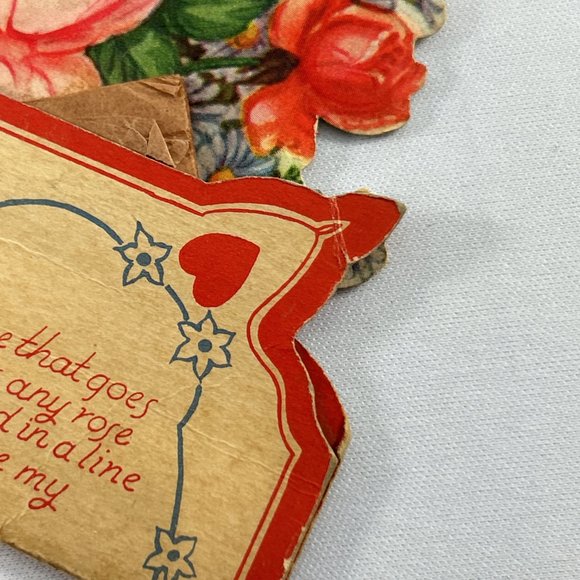 Vintage Pull Down Valentine Card Girl Fan Folding Flowers Roses USA Ephemera - Picture 11 of 13